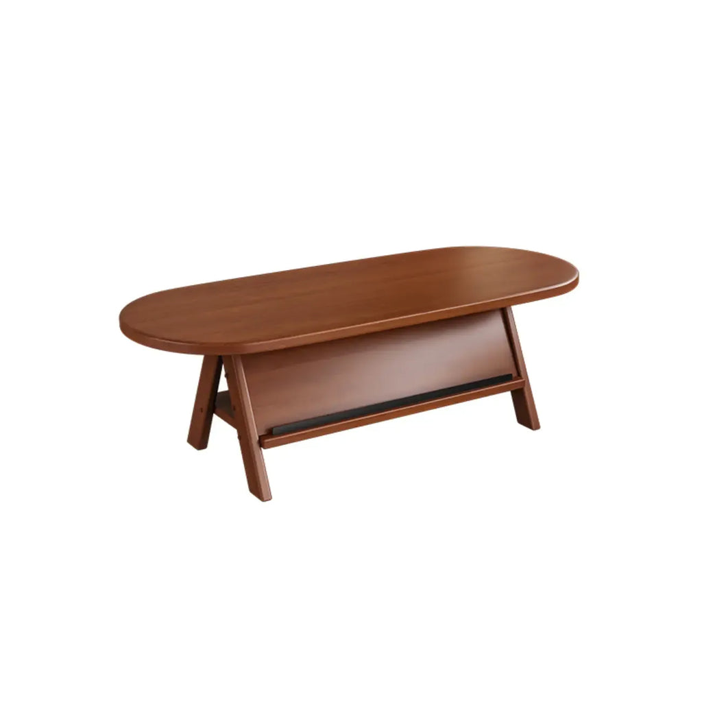 Classic Wooden Oval Coffee Table with Tilt Shelf
