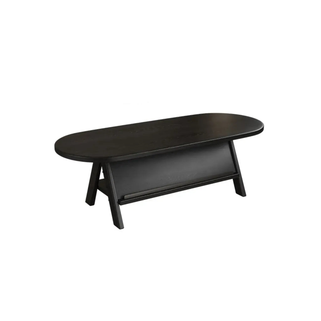Classic Wooden Oval Coffee Table with Tilt Shelf