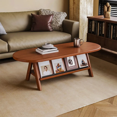 Classic Wooden Oval Coffee Table with Tilt Shelf