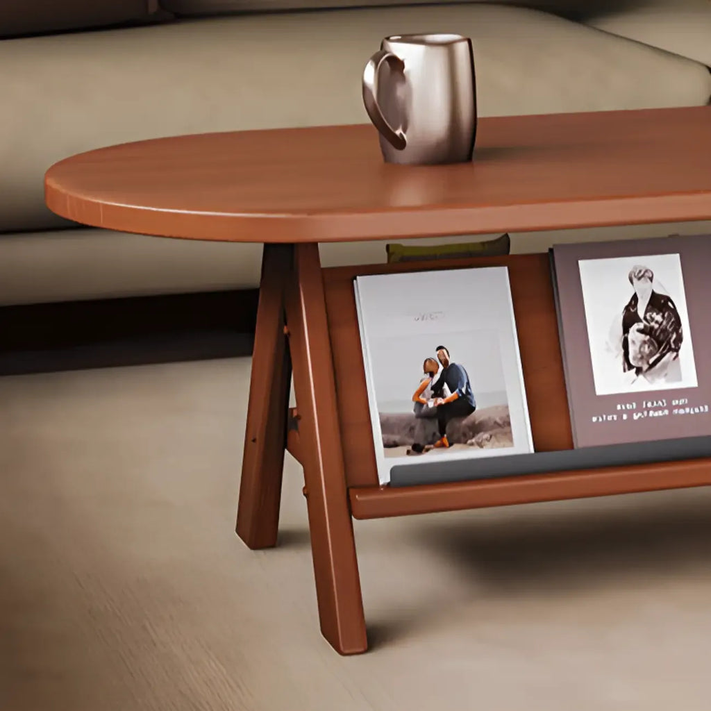 Classic Wooden Oval Coffee Table with Tilt Shelf