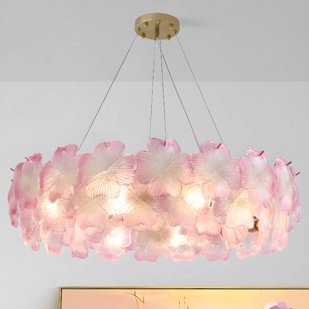 Elegant Round Cluster Floral Glass Chandelier