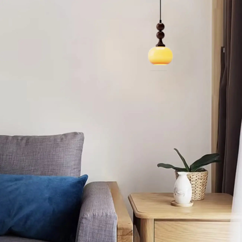 Liftable Orange Glass Pendant Light Fixture Adjustable Height