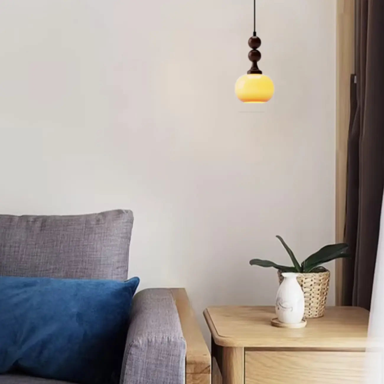 Liftable Orange Glass Pendant Light Fixture Adjustable Height