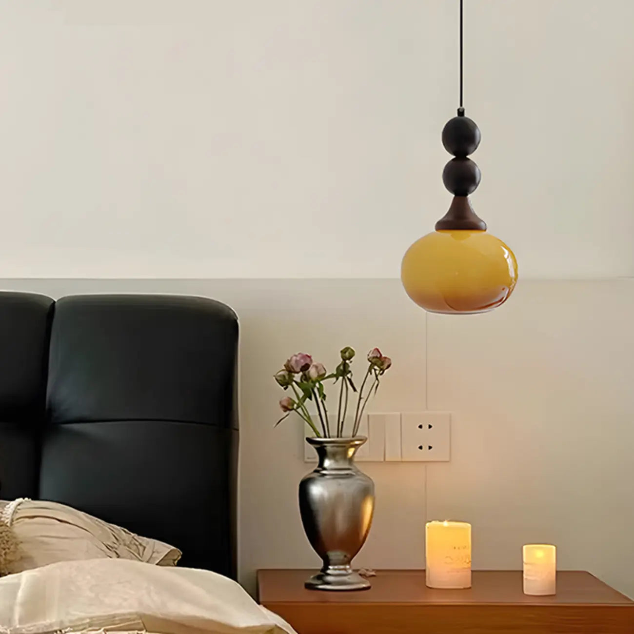 Liftable Orange Glass Pendant Light Fixture Adjustable Height