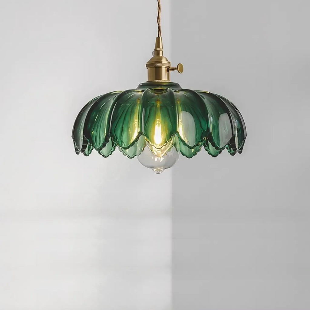Adjustable Green Glass Pendant Light Fixture for Living Room