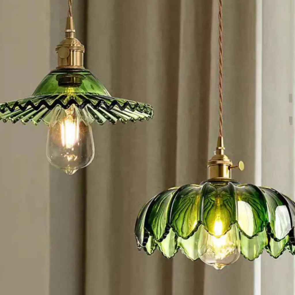 Adjustable Green Glass Pendant Light Fixture for Living Room