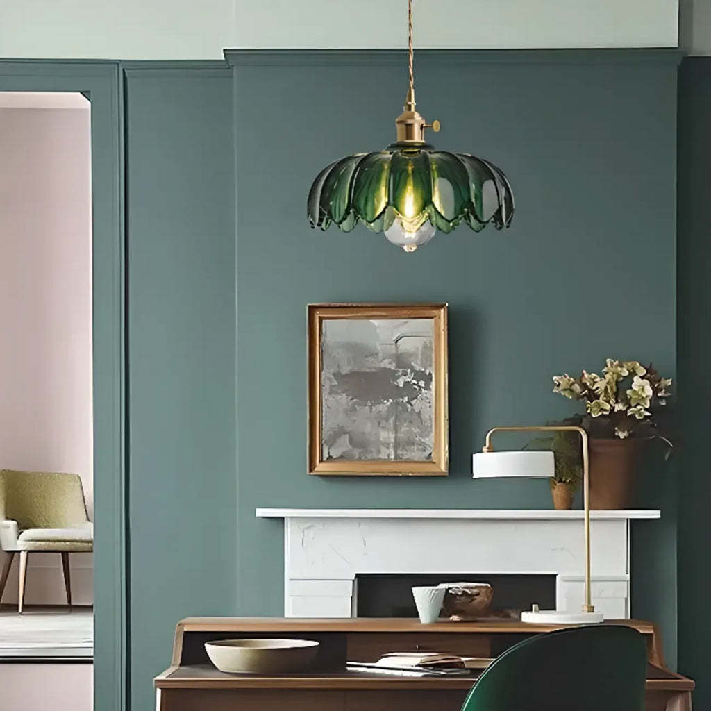 Adjustable Green Glass Pendant Light Fixture for Living Room