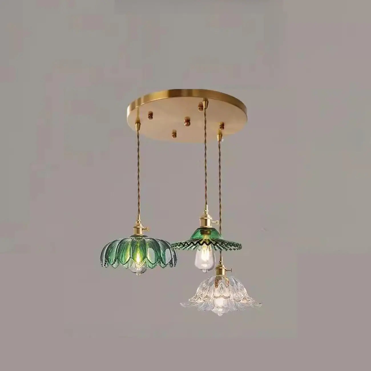 Adjustable Green Glass Pendant Light Fixture for Living Room