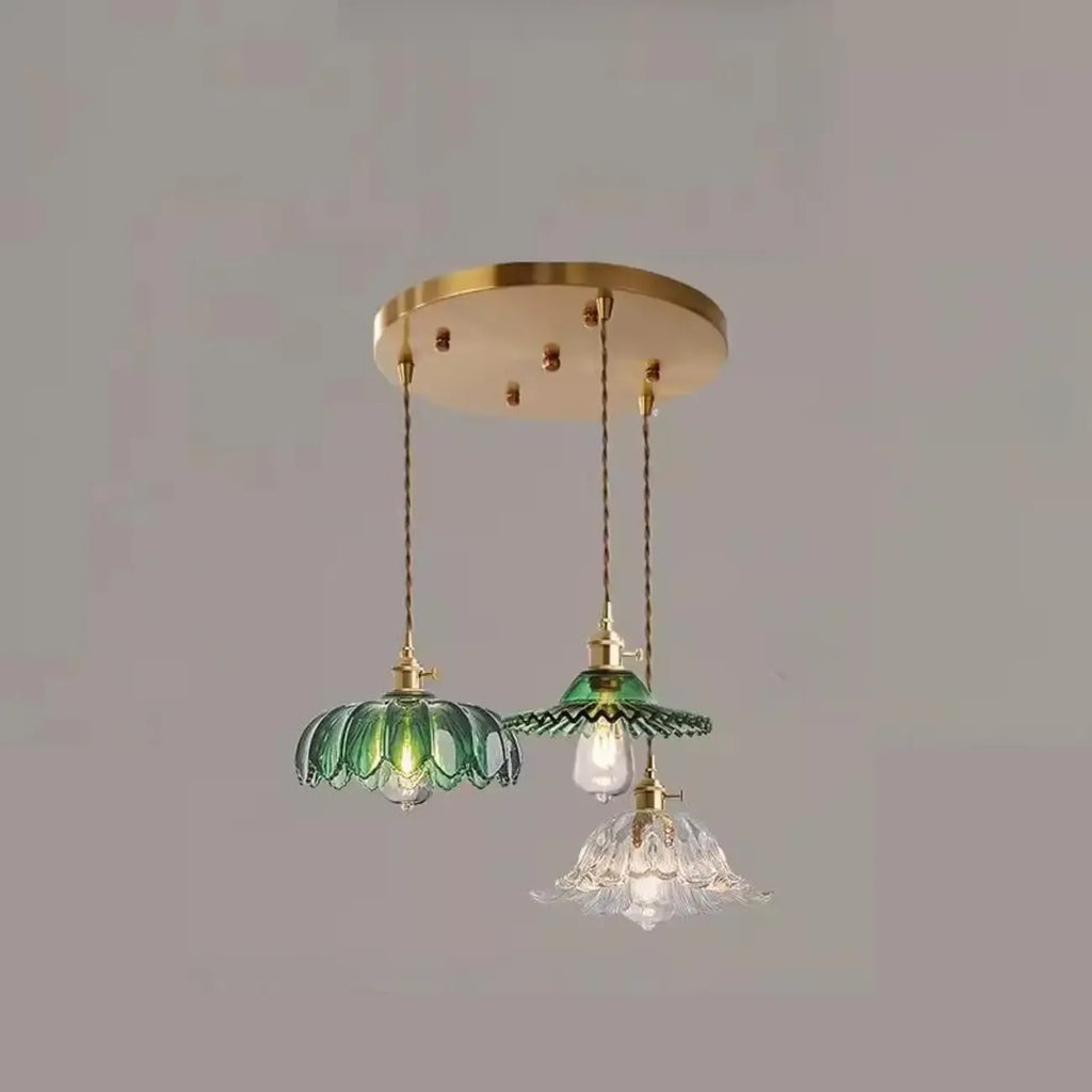 Adjustable Green Glass Pendant Light Fixture for Living Room