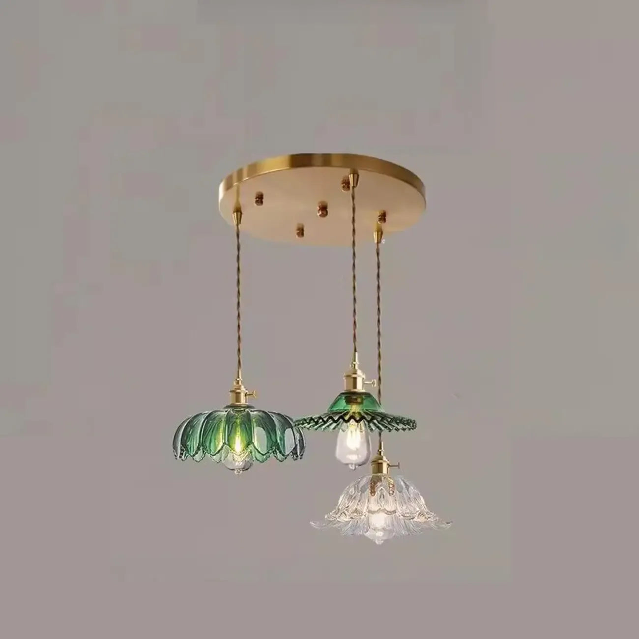 Adjustable Green Glass Pendant Light Fixture for Living Room