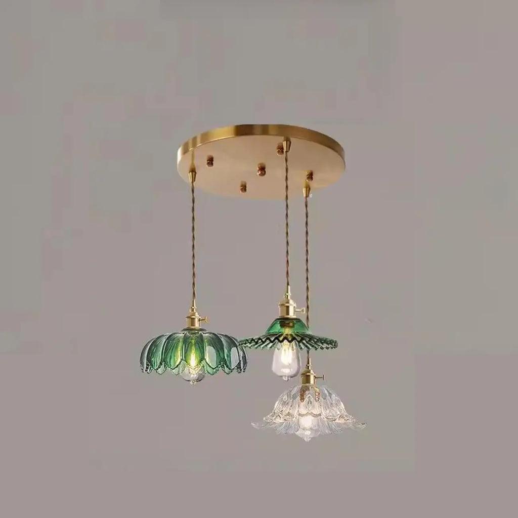 Adjustable Green Glass Pendant Light Fixture for Living Room