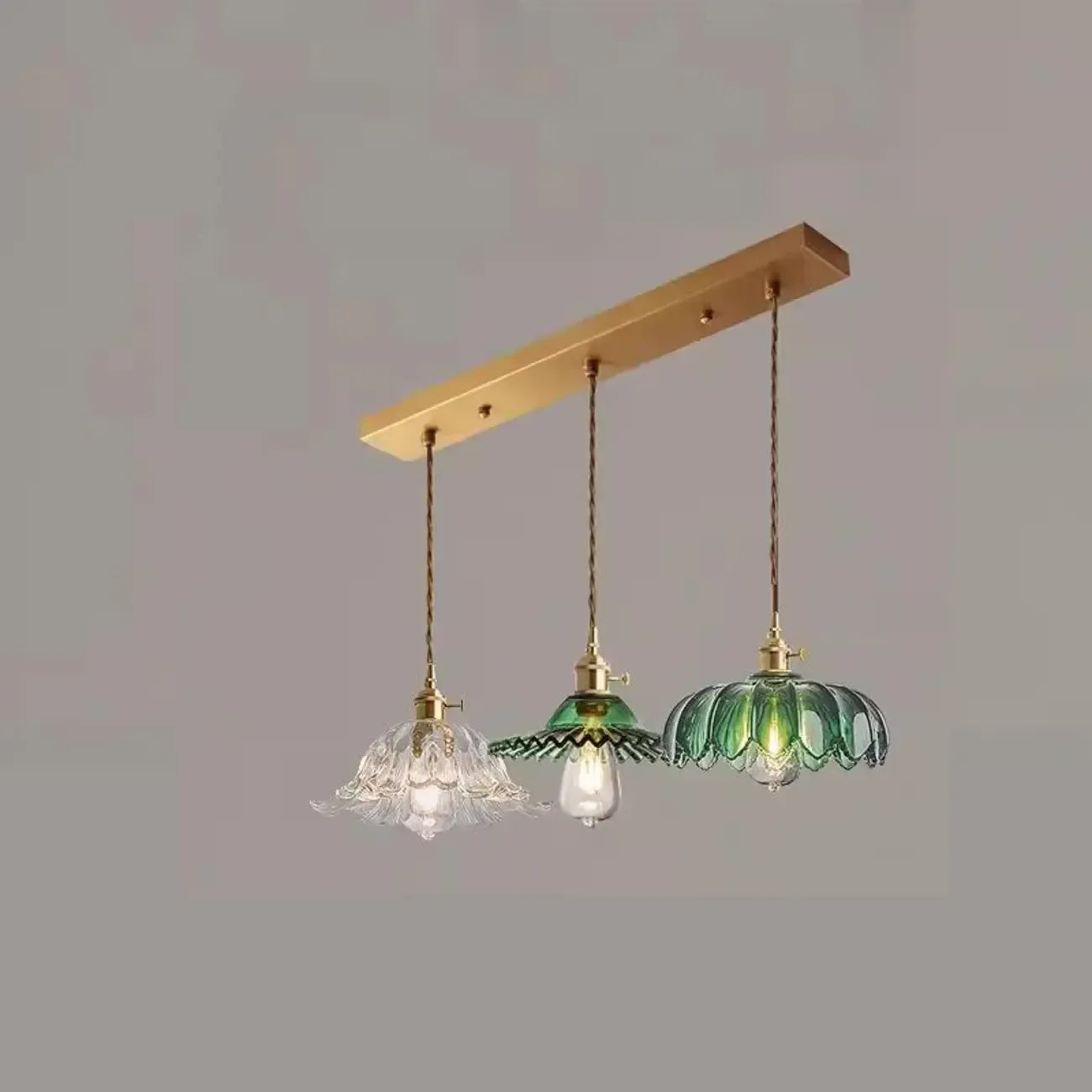 Adjustable Green Glass Pendant Light Fixture for Living Room