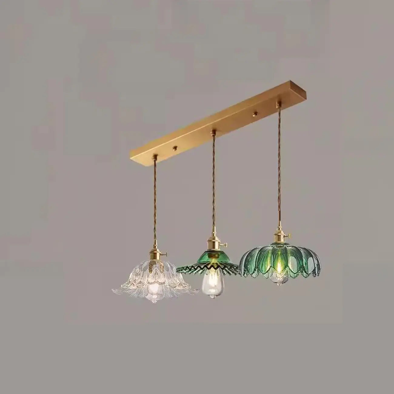 Adjustable Green Glass Pendant Light Fixture for Living Room