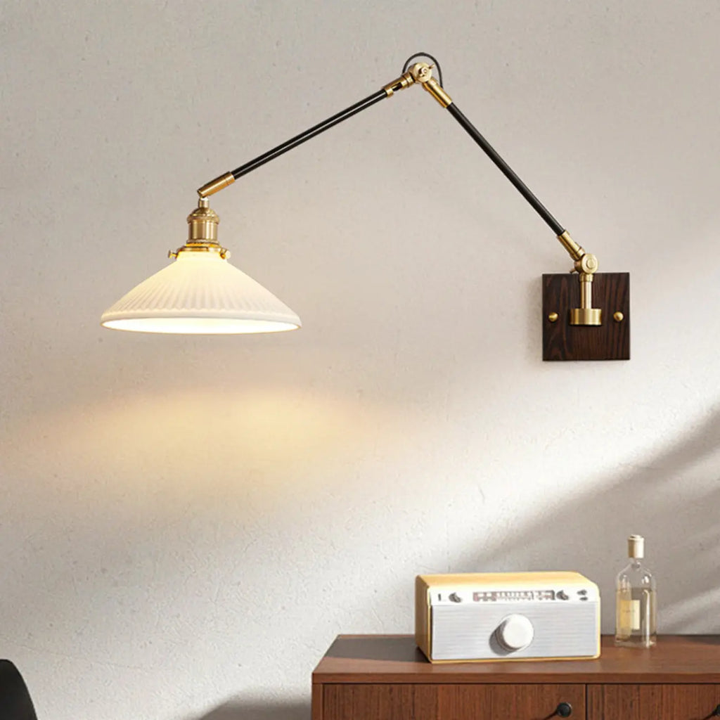Industrial Amber Swing Arm LED Wall Sconce with Glass Shade