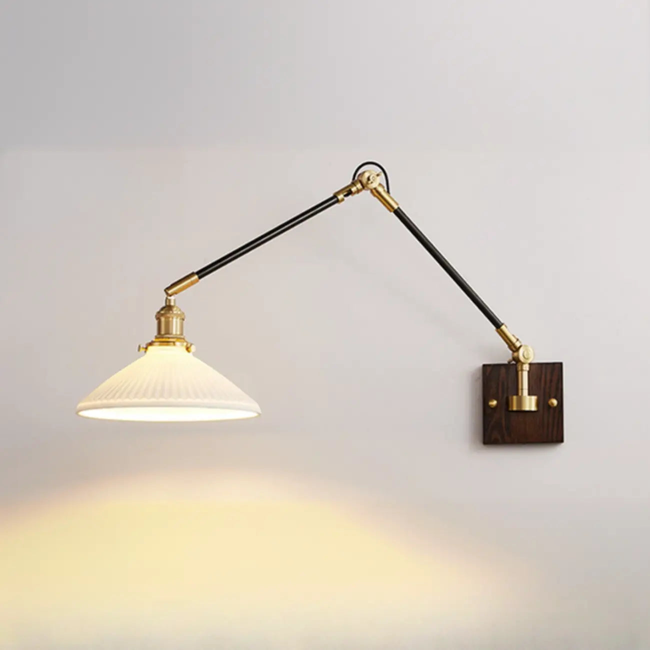Industrial Amber Swing Arm LED Wall Sconce with Glass Shade