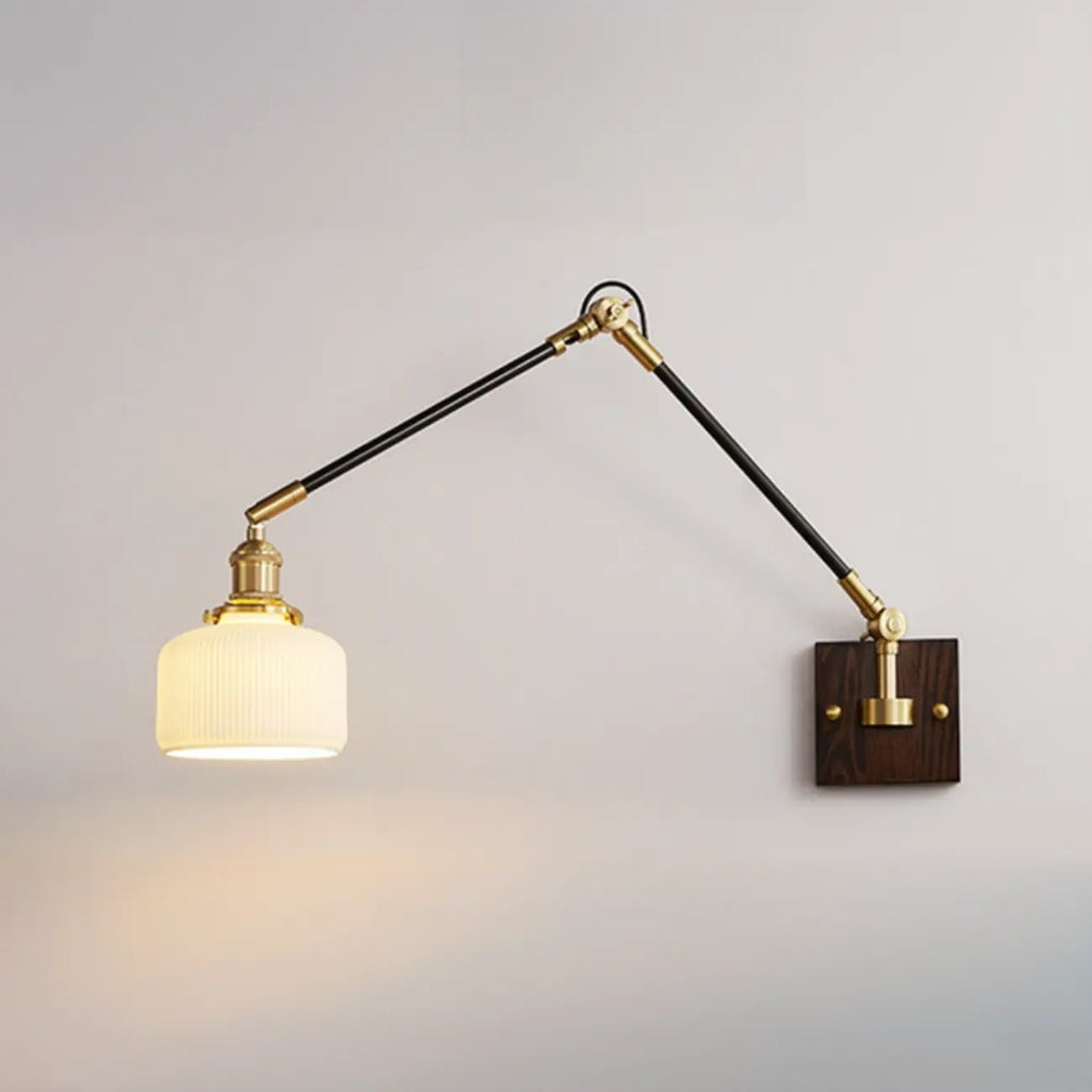 Industrial Amber Swing Arm LED Wall Sconce with Glass Shade