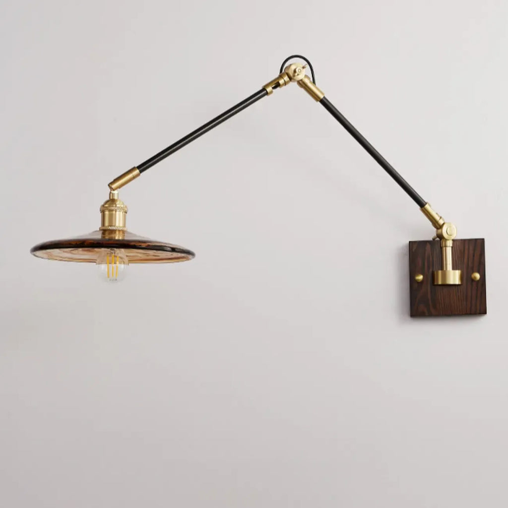 Industrial Amber Swing Arm LED Wall Sconce with Glass Shade