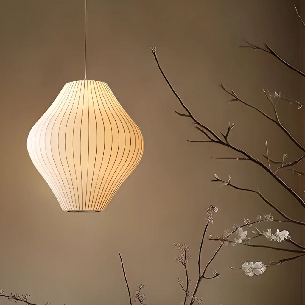 Geometric Silk Pendant Light for Bedside Adjustable Height