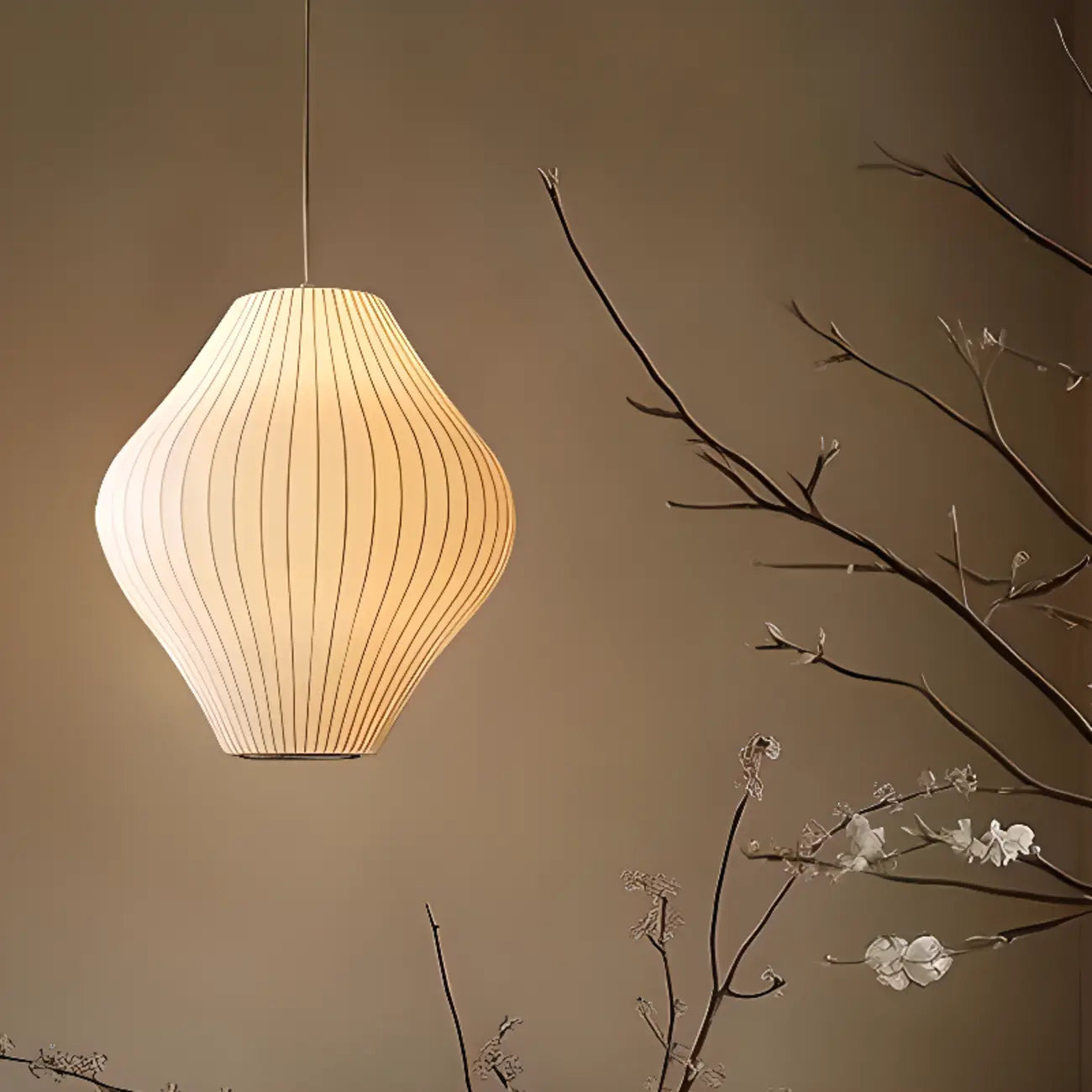 Geometric Silk Pendant Light for Bedside Adjustable Height