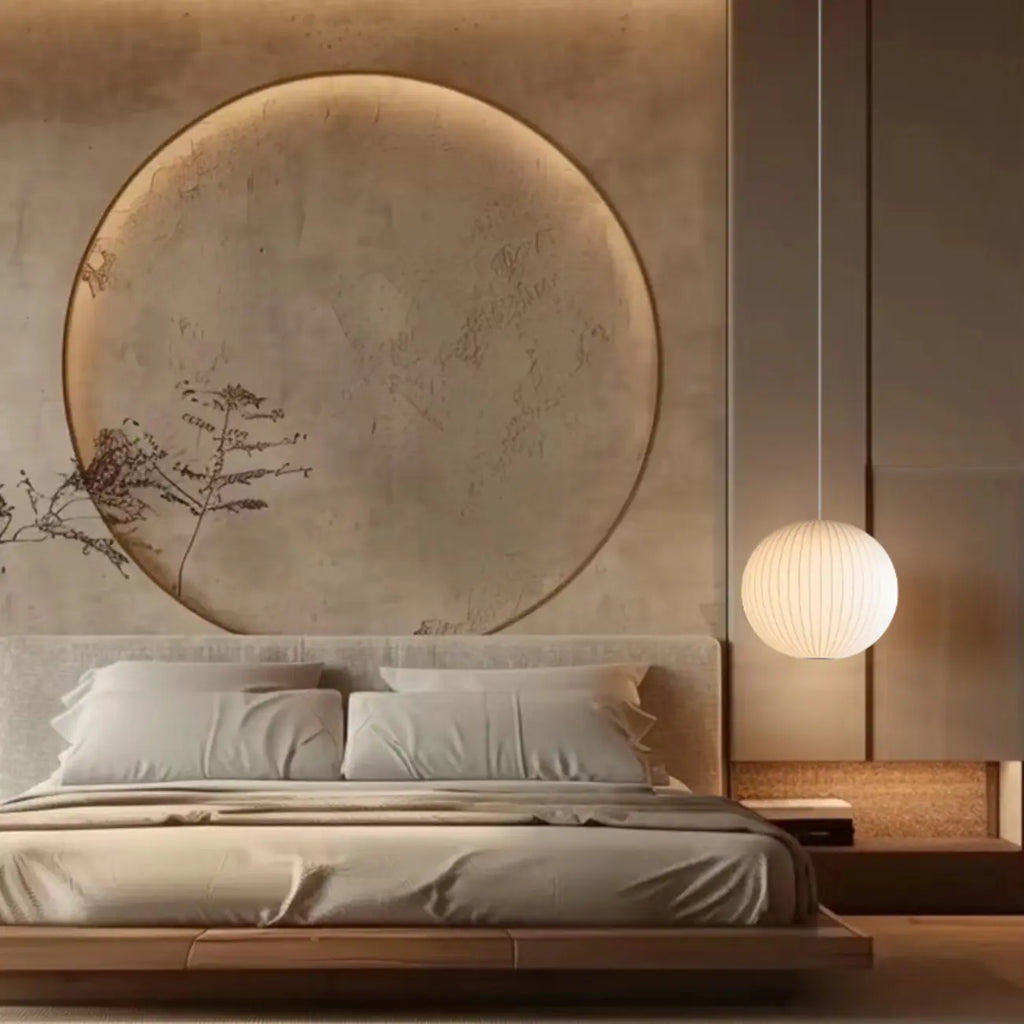 Geometric Silk Pendant Light for Bedside Adjustable Height