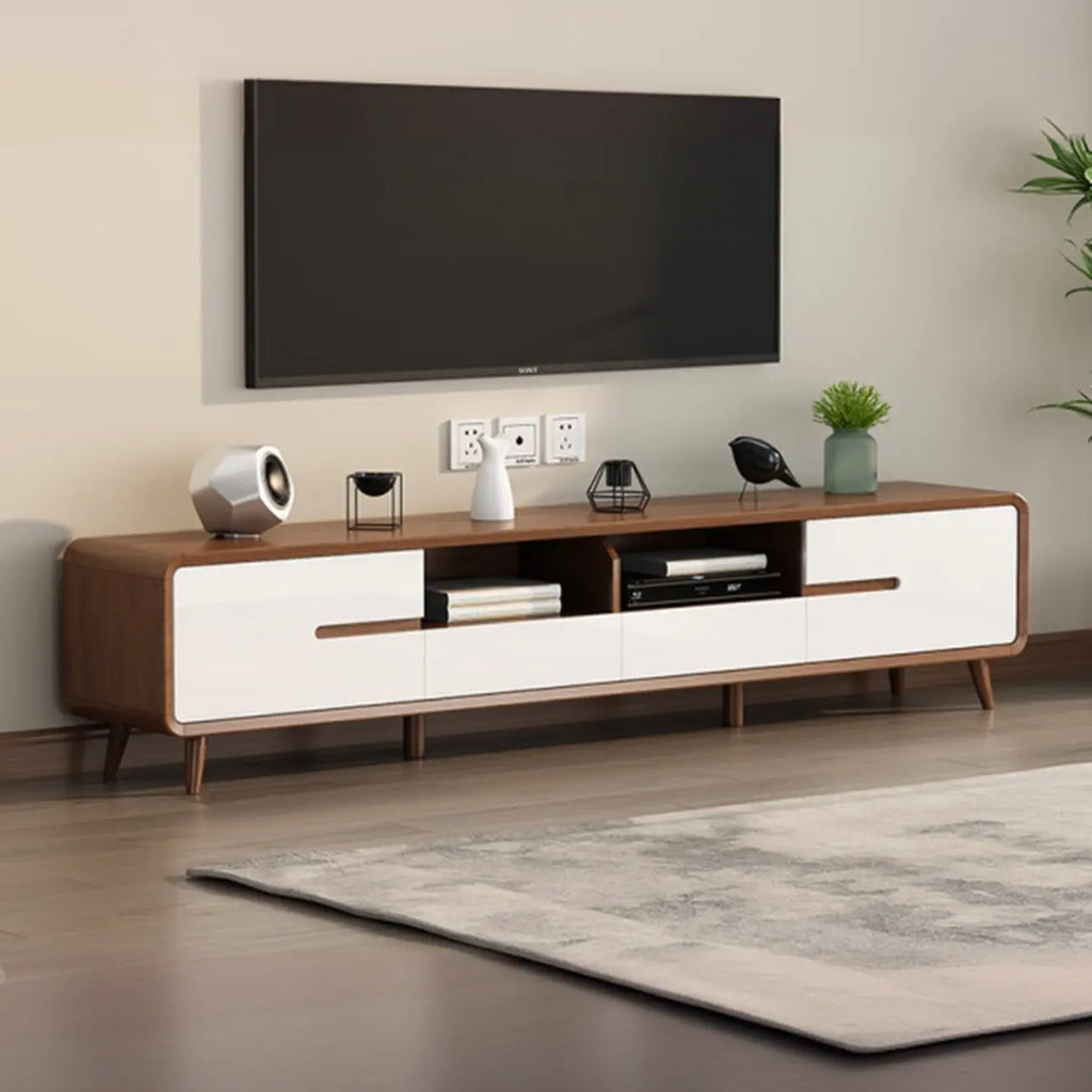 Scandinavian Wood TV Stand with Drawers and Cable Management