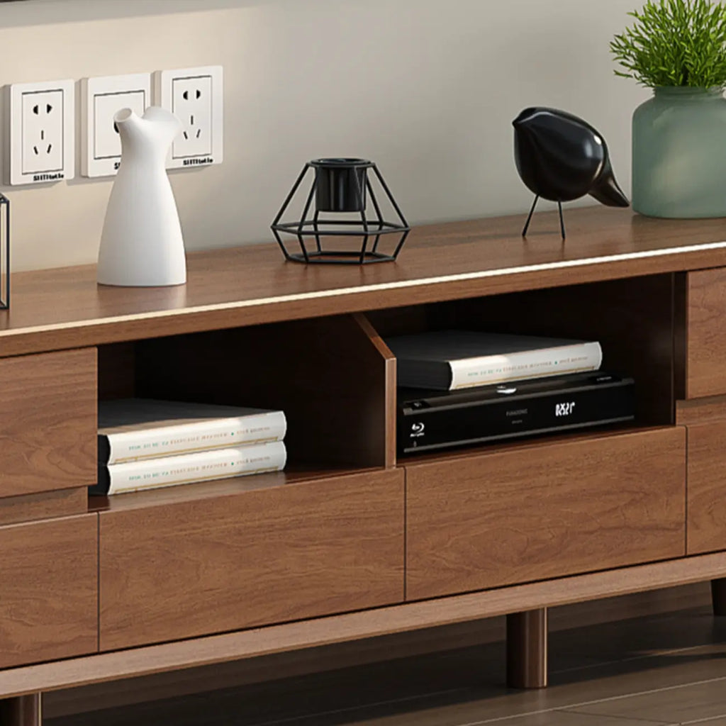 Scandinavian Wood TV Stand with Drawers and Cable Management