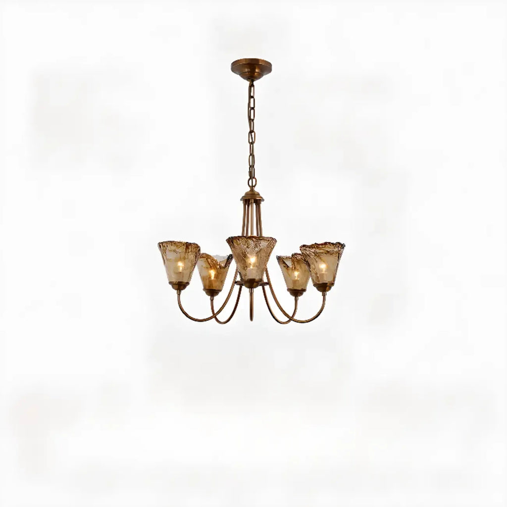6 Lights Modern Amber Flower Glass Chandelier