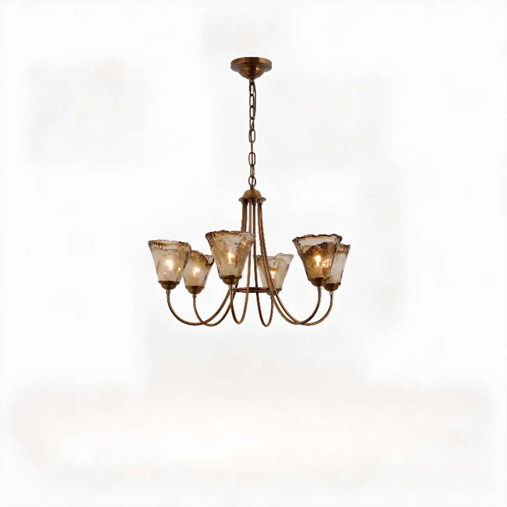 6 Lights Modern Amber Flower Glass Chandelier