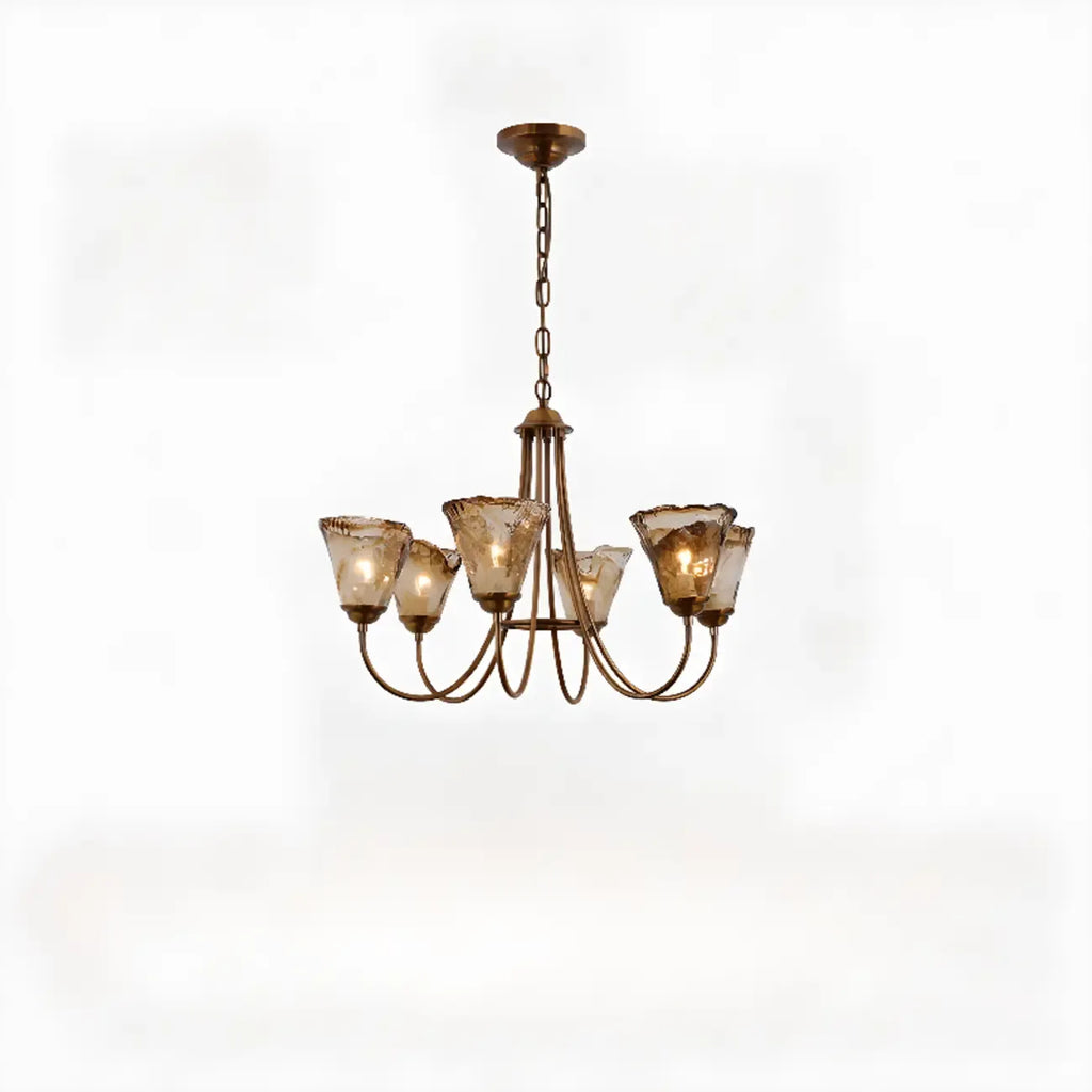 6 Lights Modern Amber Flower Glass Chandelier