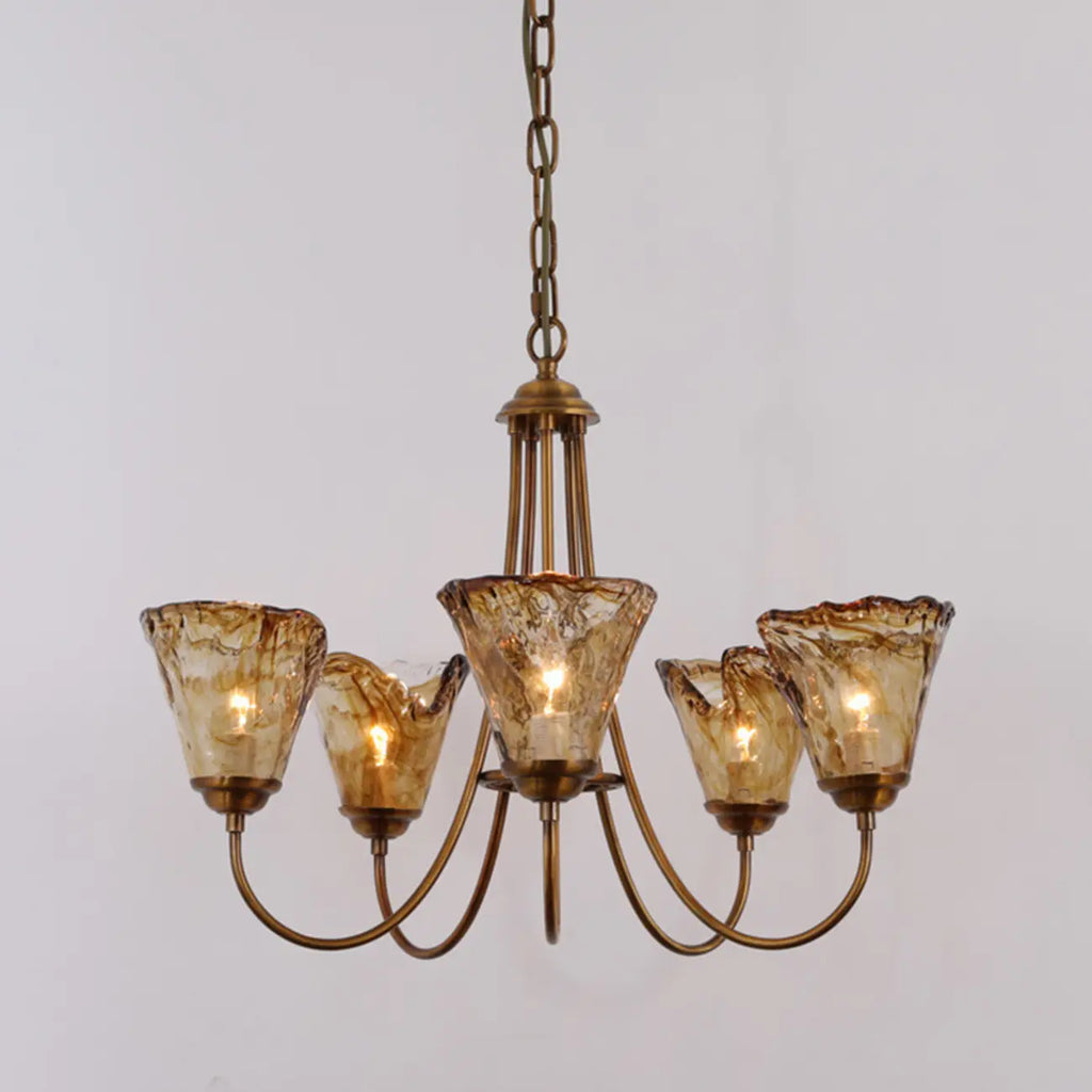 6 Lights Modern Amber Flower Glass Chandelier