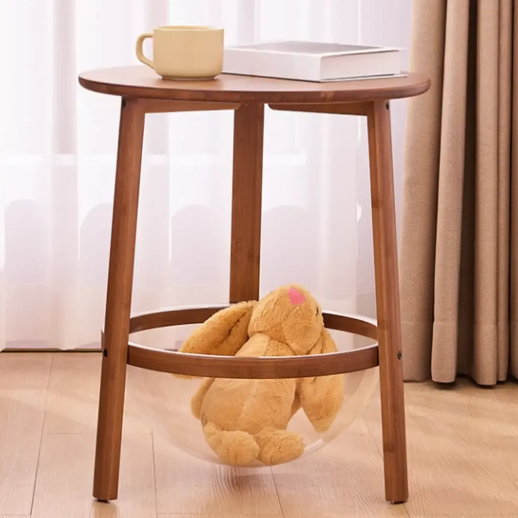 Walnut Round Wood Tripod Base Storage Ring End Table
