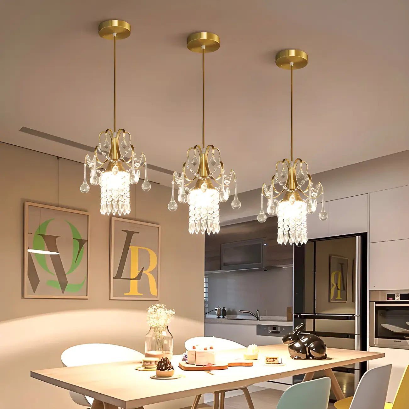 Luxury Gold Crystal Accent Pendant Light