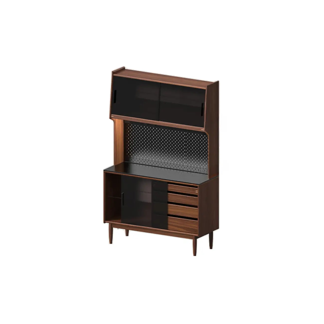 Trendy Wood Brown Slatted Doors Sideboard Pegboard Back