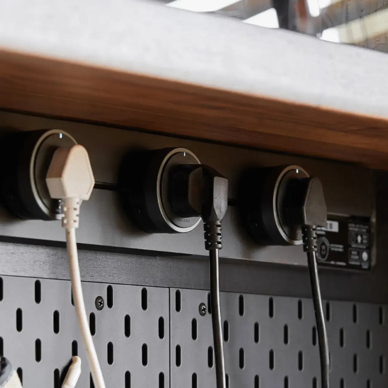 Trendy Wood Brown Slatted Doors Sideboard Pegboard Back