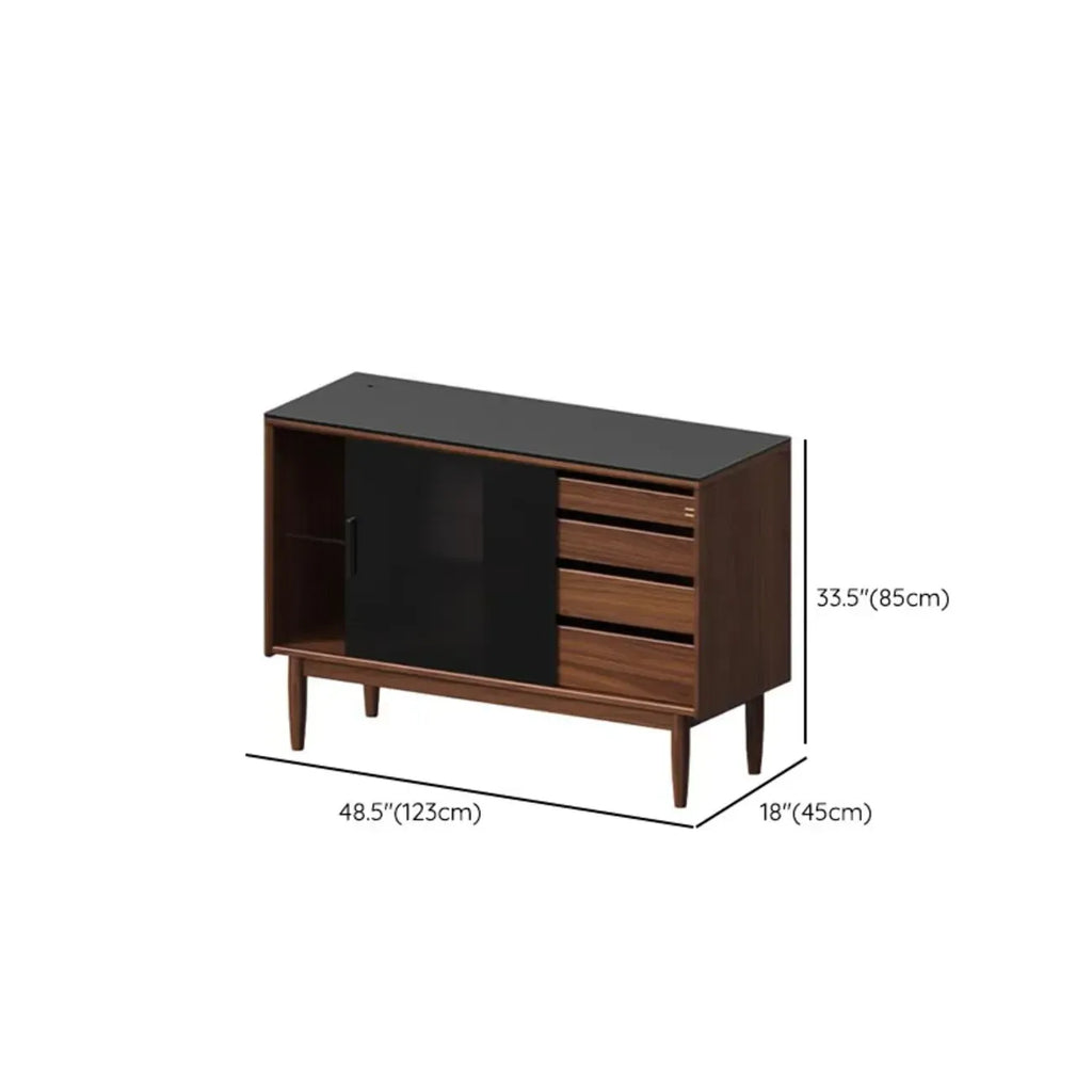 Trendy Wood Brown Slatted Doors Sideboard Pegboard Back