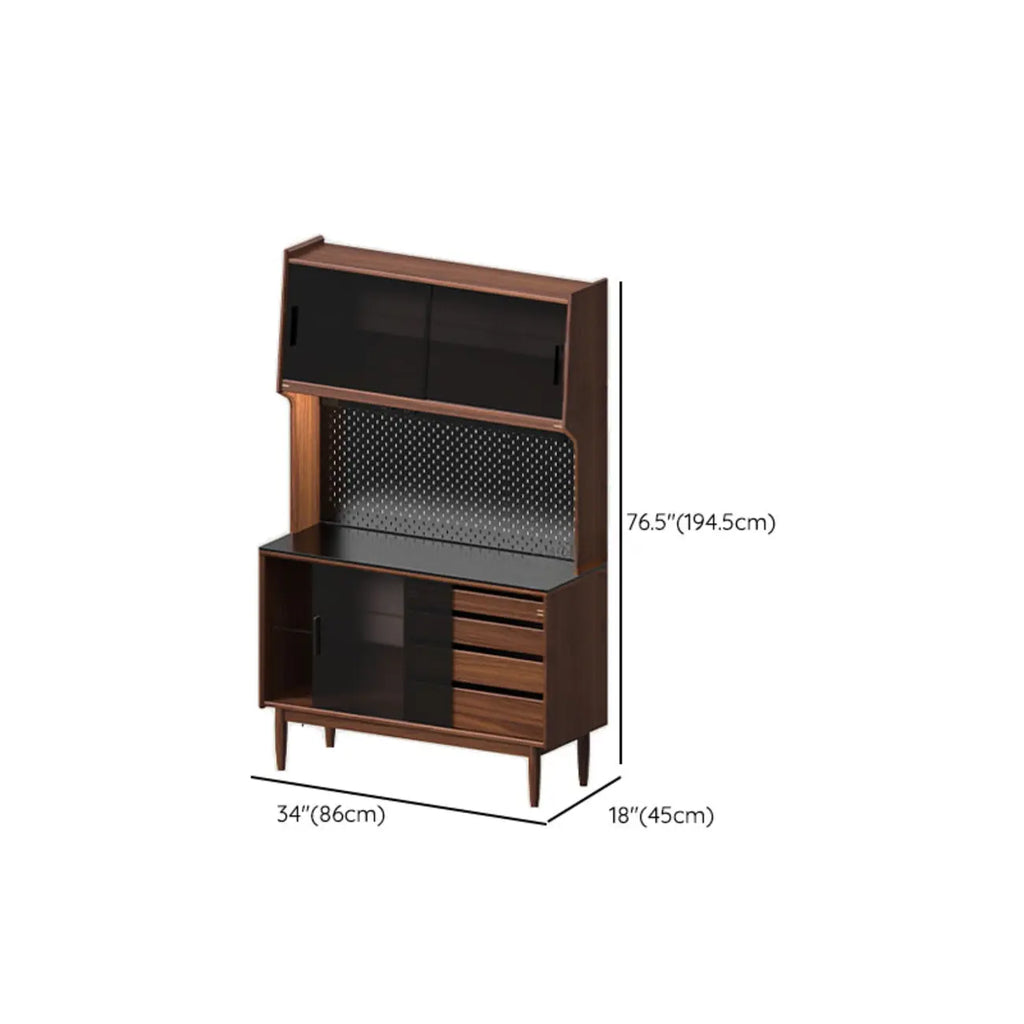 Trendy Wood Brown Slatted Doors Sideboard Pegboard Back