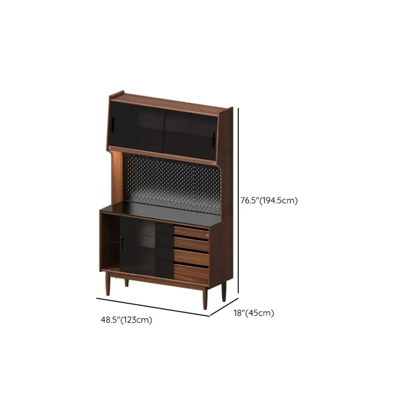 Trendy Wood Brown Slatted Doors Sideboard Pegboard Back