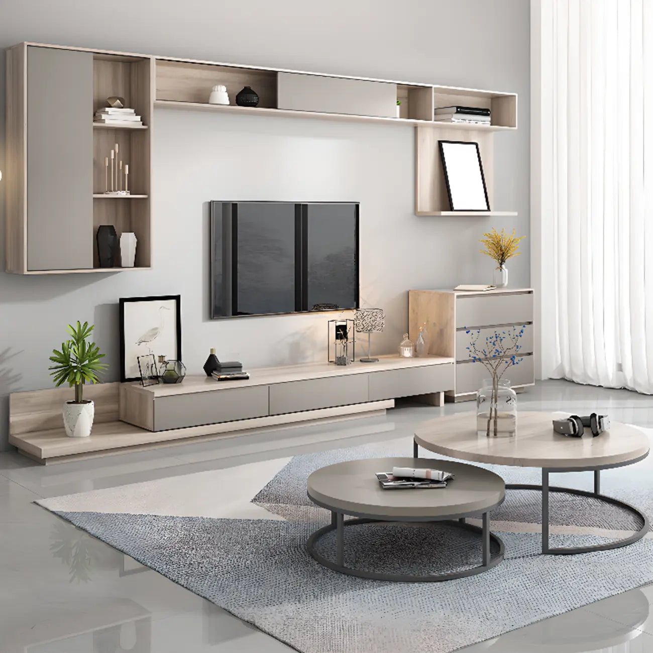 Wooden Scandinavian TV Stand with Storage Shelves