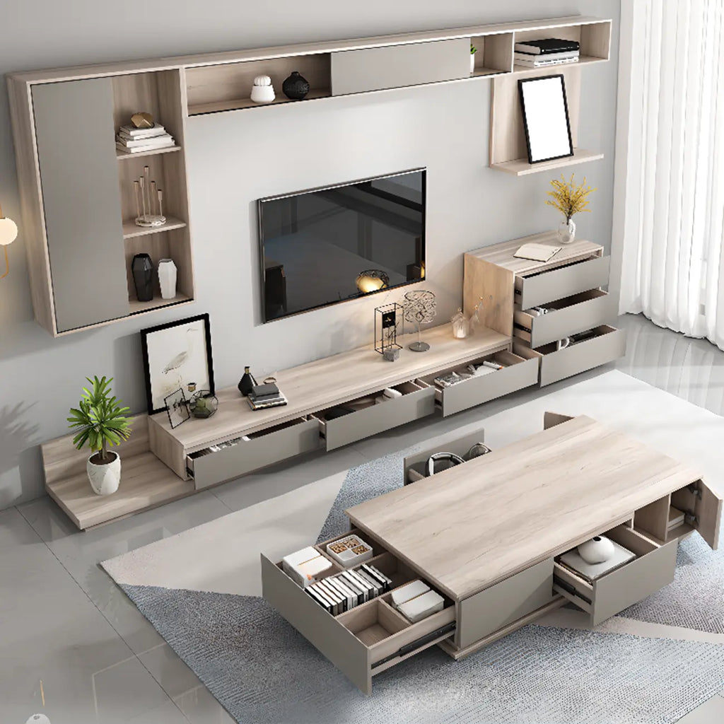 Wooden Scandinavian TV Stand with Storage Shelves