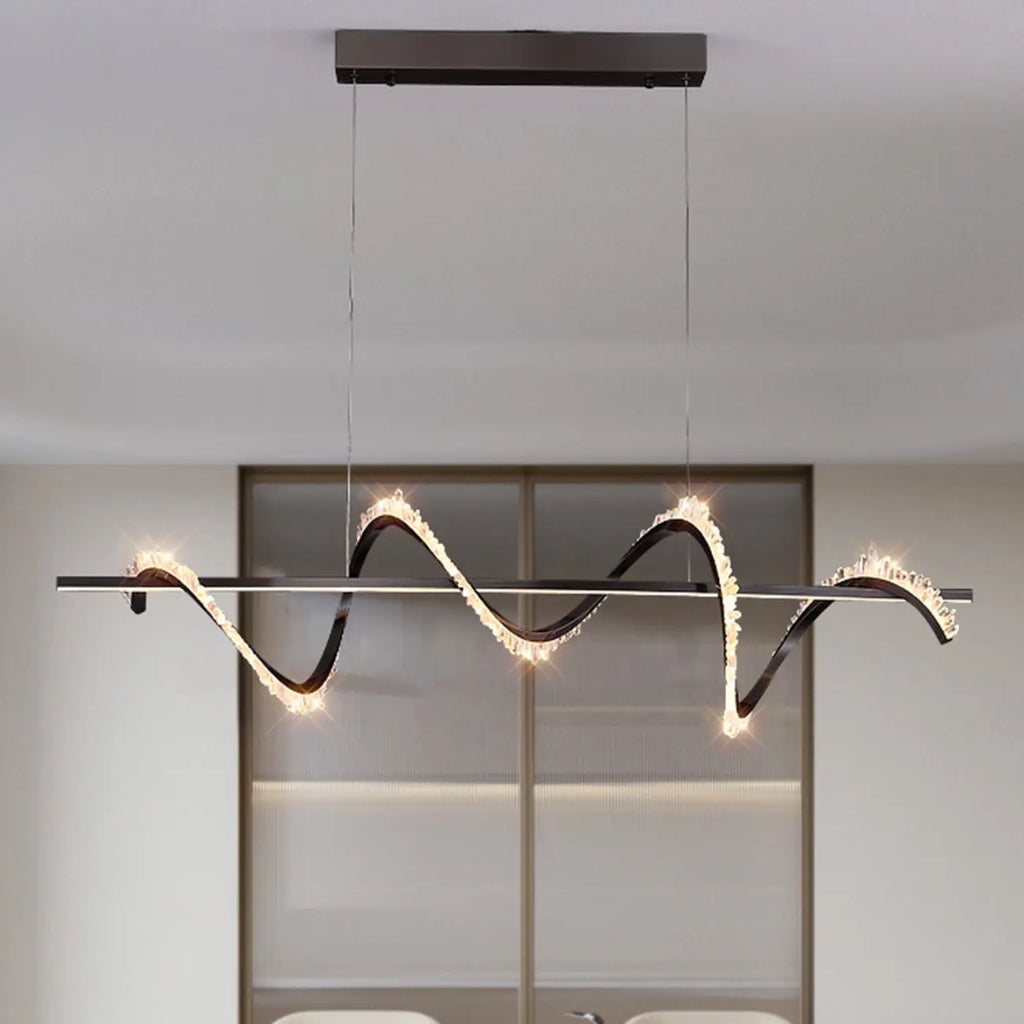 Swirl 2-Light Linear Crystal Black Pendant Light for Kitchen