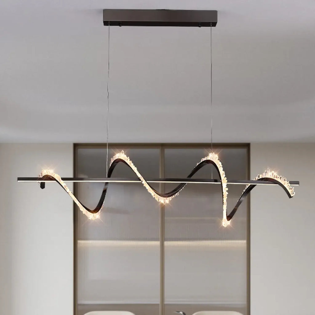 Swirl 2-Light Linear Crystal Black Pendant Light for Kitchen