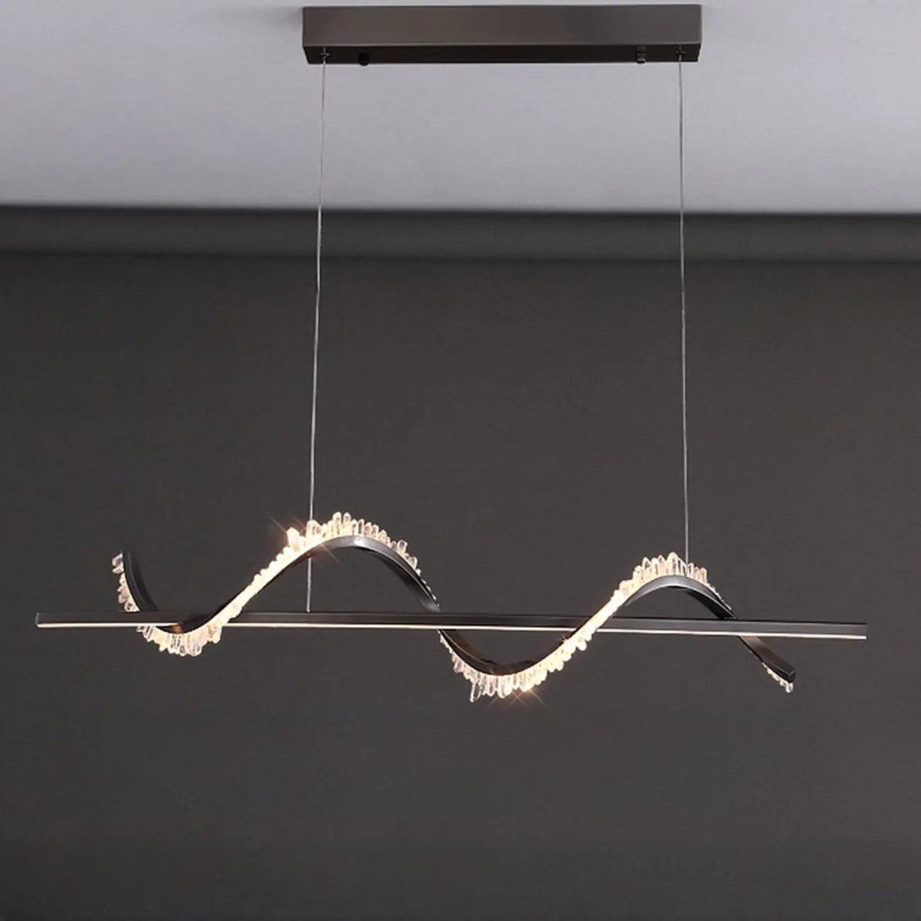 Swirl 2-Light Linear Crystal Black Pendant Light for Kitchen