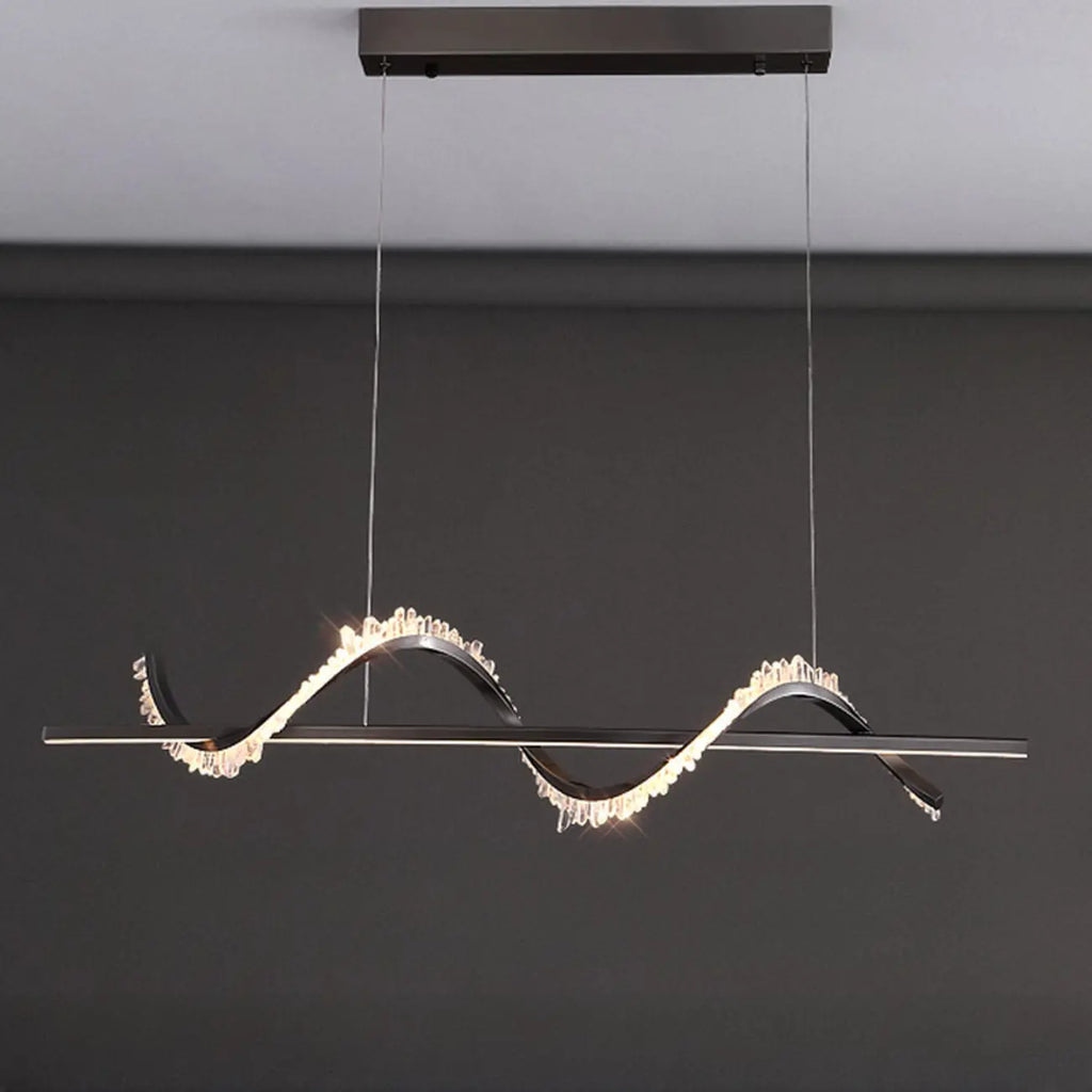 Swirl 2-Light Linear Crystal Black Pendant Light for Kitchen