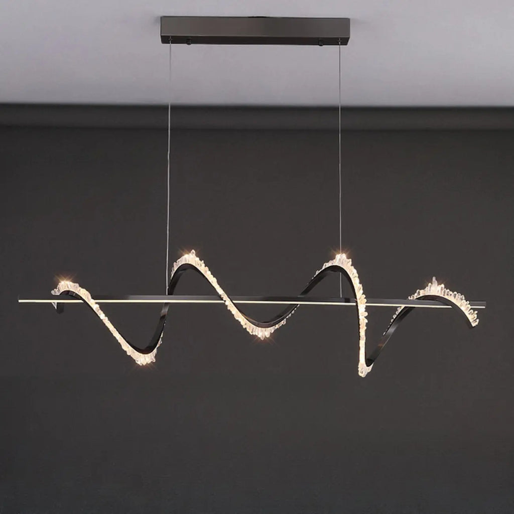 Swirl 2-Light Linear Crystal Black Pendant Light for Kitchen