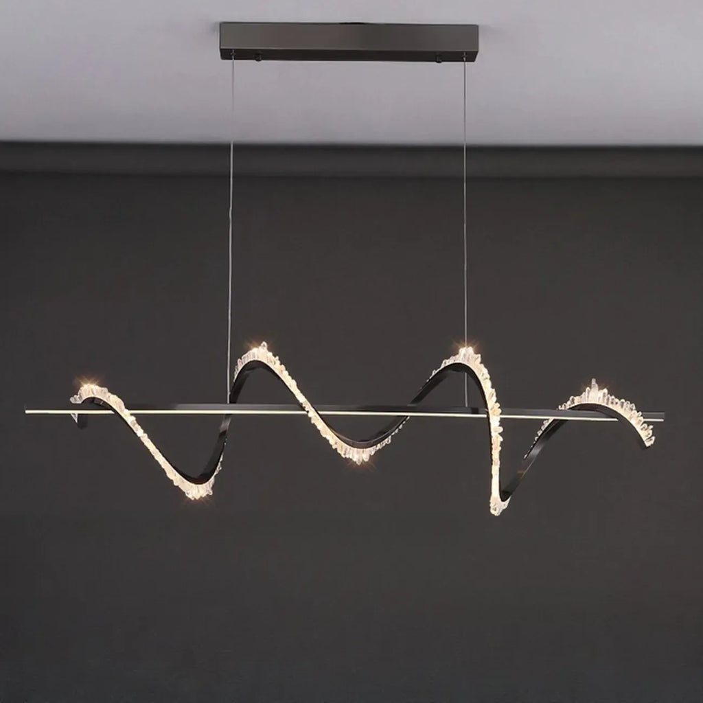 Swirl 2-Light Linear Crystal Black Pendant Light for Kitchen