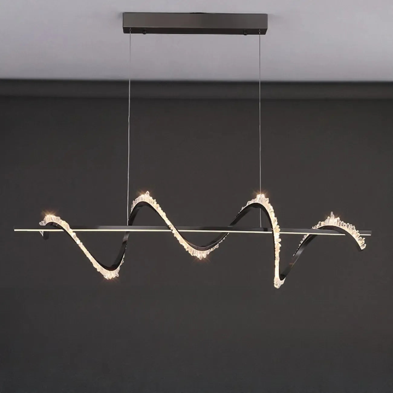 Swirl 2-Light Linear Crystal Black Pendant Light for Kitchen