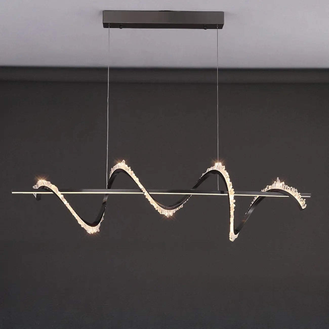 Swirl 2-Light Linear Crystal Black Pendant Light for Kitchen