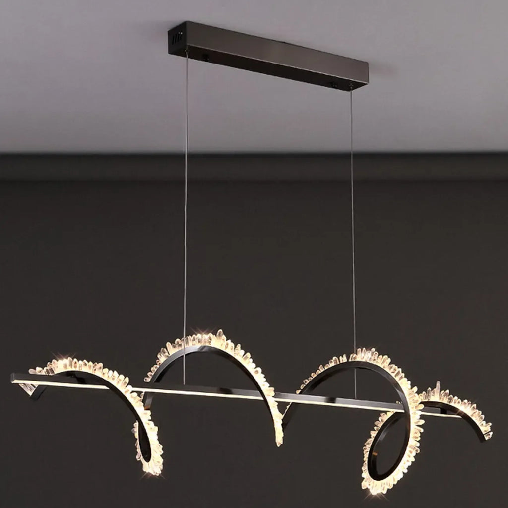 Swirl 2-Light Linear Crystal Black Pendant Light for Kitchen
