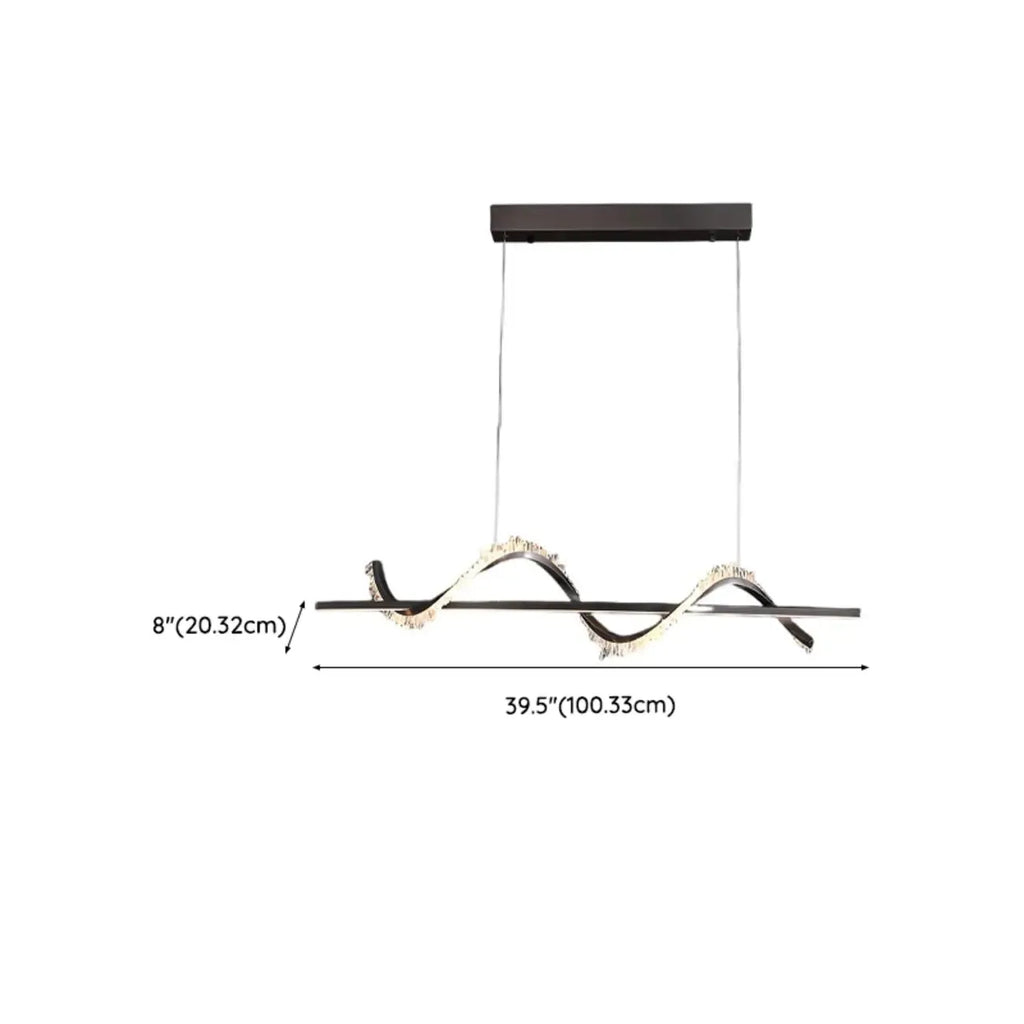Swirl 2-Light Linear Crystal Black Pendant Light for Kitchen