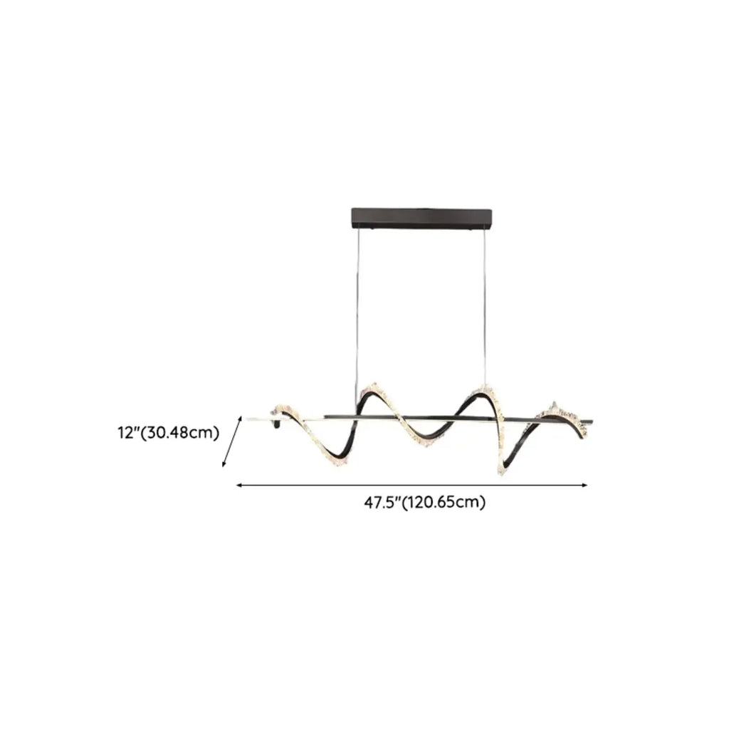 Swirl 2-Light Linear Crystal Black Pendant Light for Kitchen